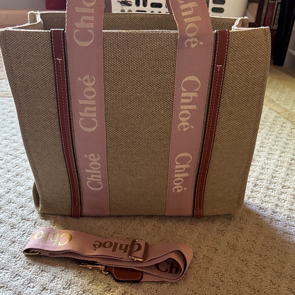 Chloe Woody Beige and Mauve Tote Bag